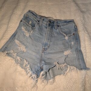 Abercrombie & Fitch Light Wash Distressed Denim Shorts